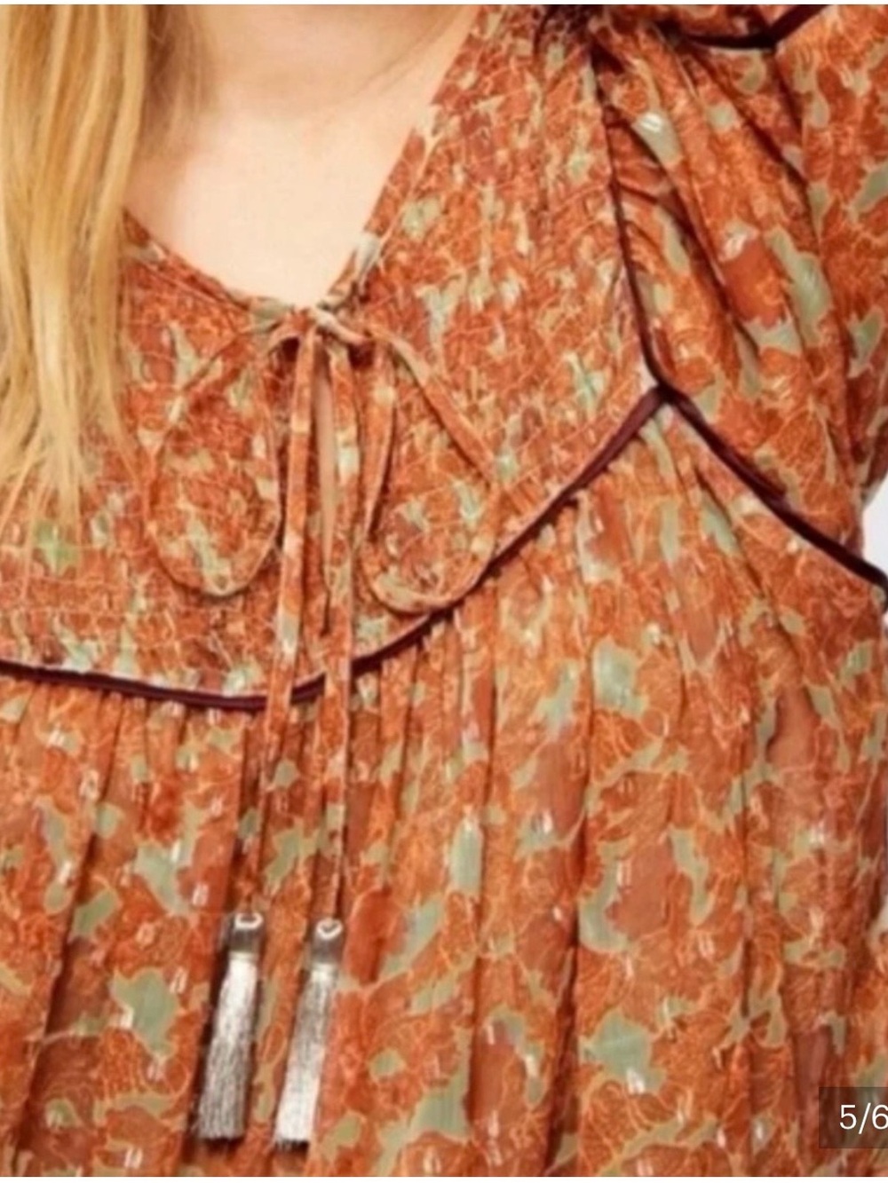 Free People NWT Free Swinging Burnt Orange Floral Tiered Mini Dress M - Picture 3 of 13
